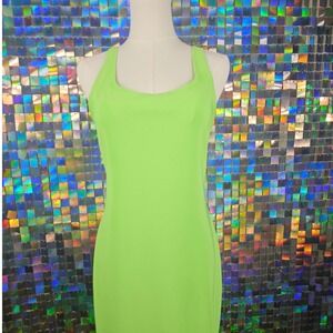 Golden State Neon Lime Green Tank Dress Halter Neck Bodycon Mini Dress